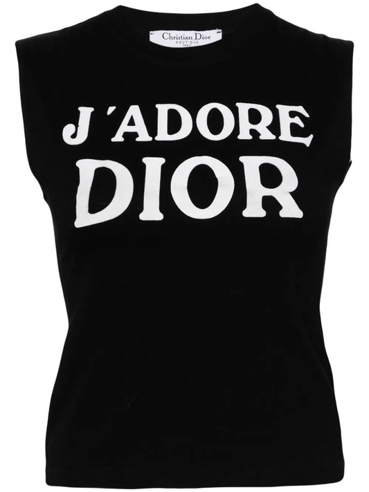 Christian Dior Vintage J’adore Dior White Logo Top Black