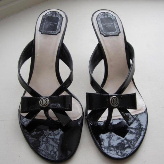 Vintage Black Christian Dior Bow Thong Heels