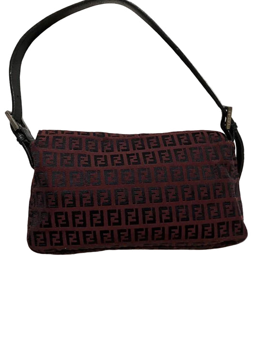 Fendi Burgundy & Black Zucchino Baguette Shoulder Bag
