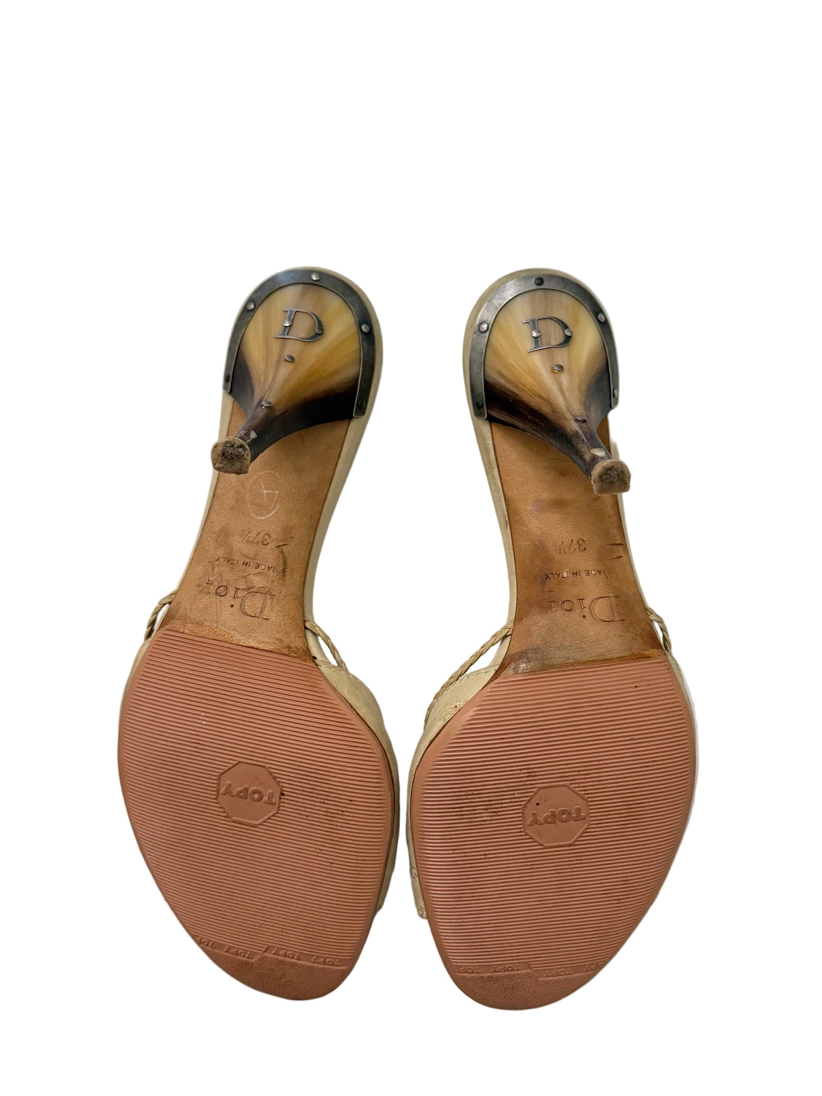 Vintage Dior ‘Beige Embroidered leather’ Tortoise shell heels