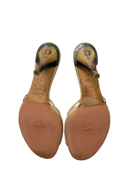 Vintage Dior ‘Beige Embroidered leather’ Tortoise shell heels