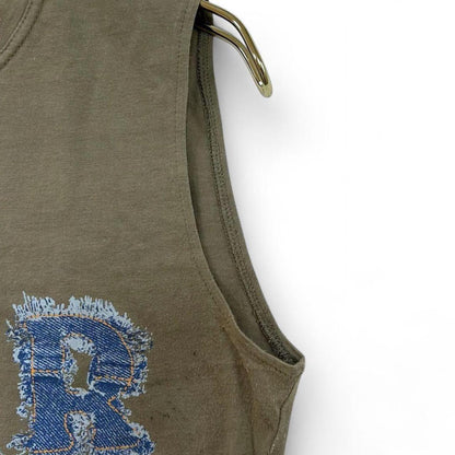 Christian Dior Vintage Logo Sleeveless Top Denim Print Khaki Cotton