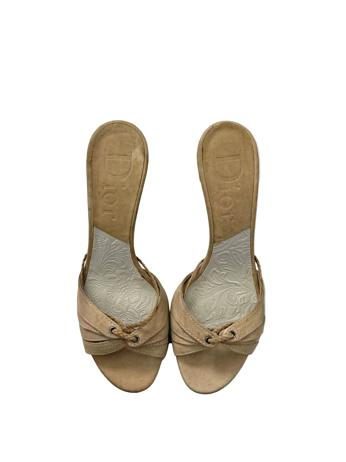 Vintage Dior ‘Beige Embroidered leather’ Tortoise shell heels