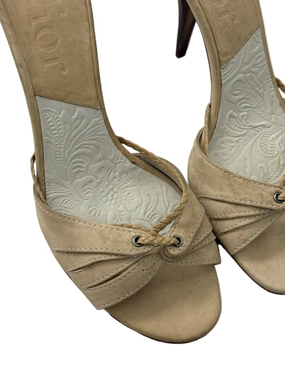 Vintage Dior ‘Beige Embroidered leather’ Tortoise shell heels