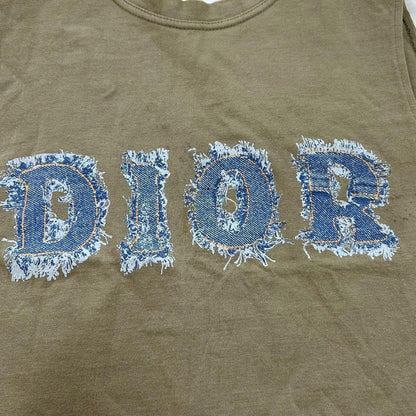 Christian Dior Vintage Logo Sleeveless Top Denim Print Khaki Cotton