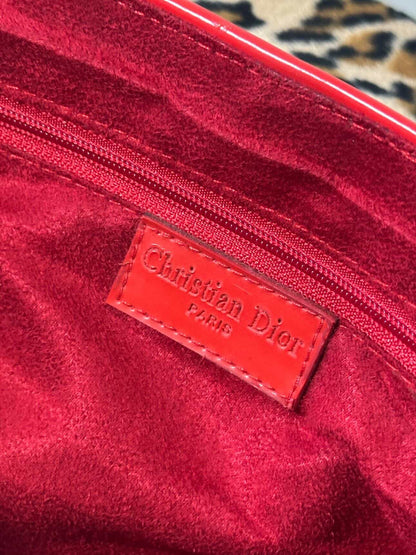 Vintage Christian Dior Leopard Print Saddle Bag with Red Leather Strap