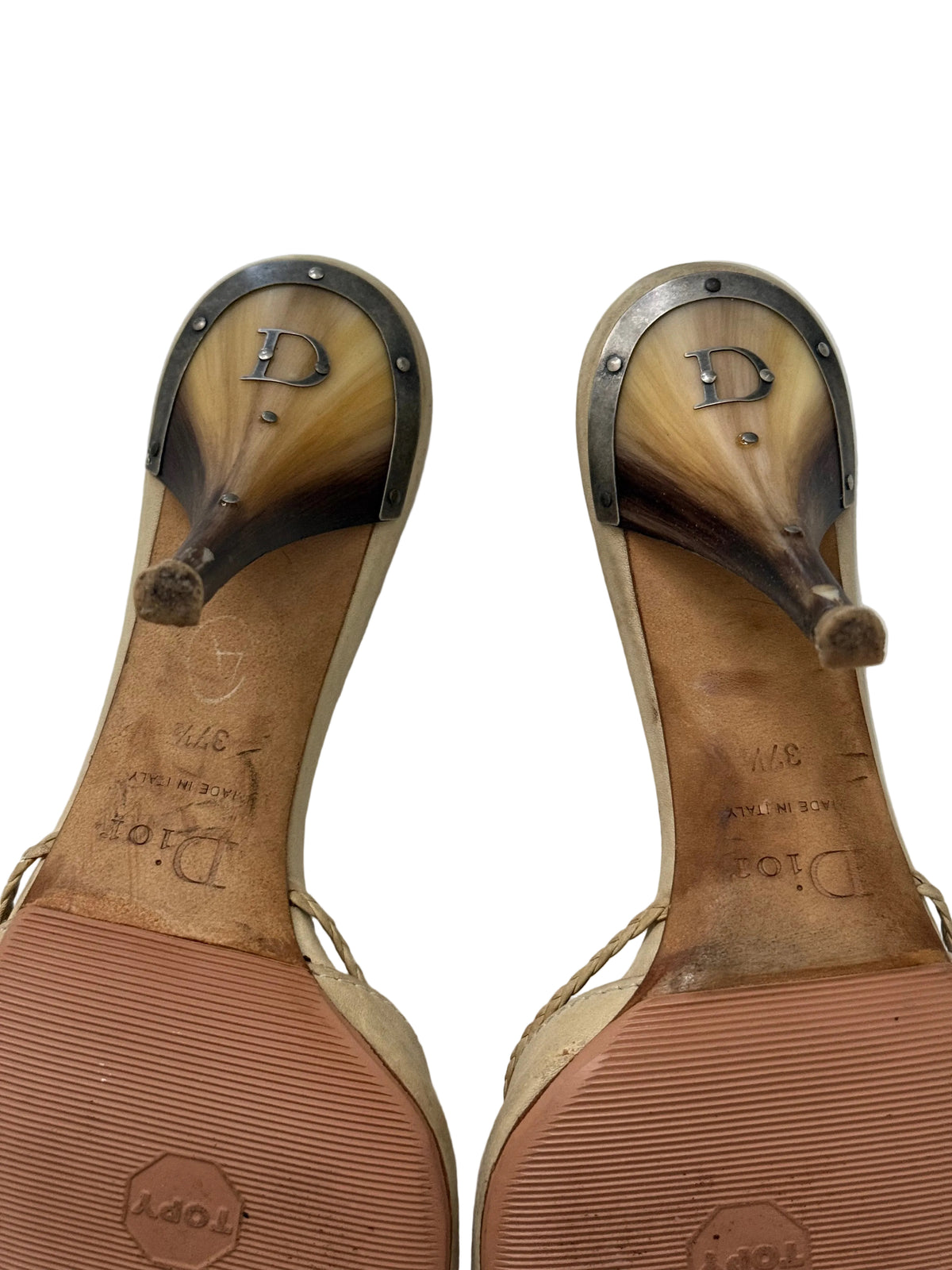 Vintage Dior ‘Beige Embroidered leather’ Tortoise shell heels