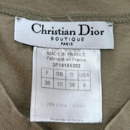 Christian Dior Vintage Logo Sleeveless Top Denim Print Khaki Cotton