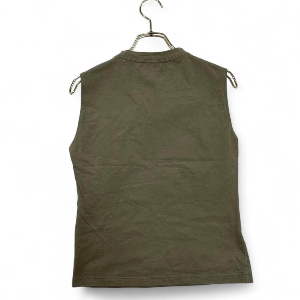 Christian Dior Vintage Logo Sleeveless Top Denim Print Khaki Cotton