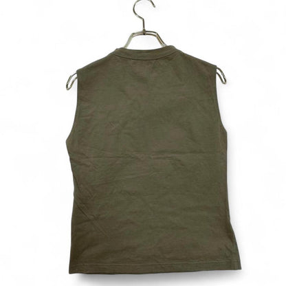 Christian Dior Vintage Logo Sleeveless Top Denim Print Khaki Cotton