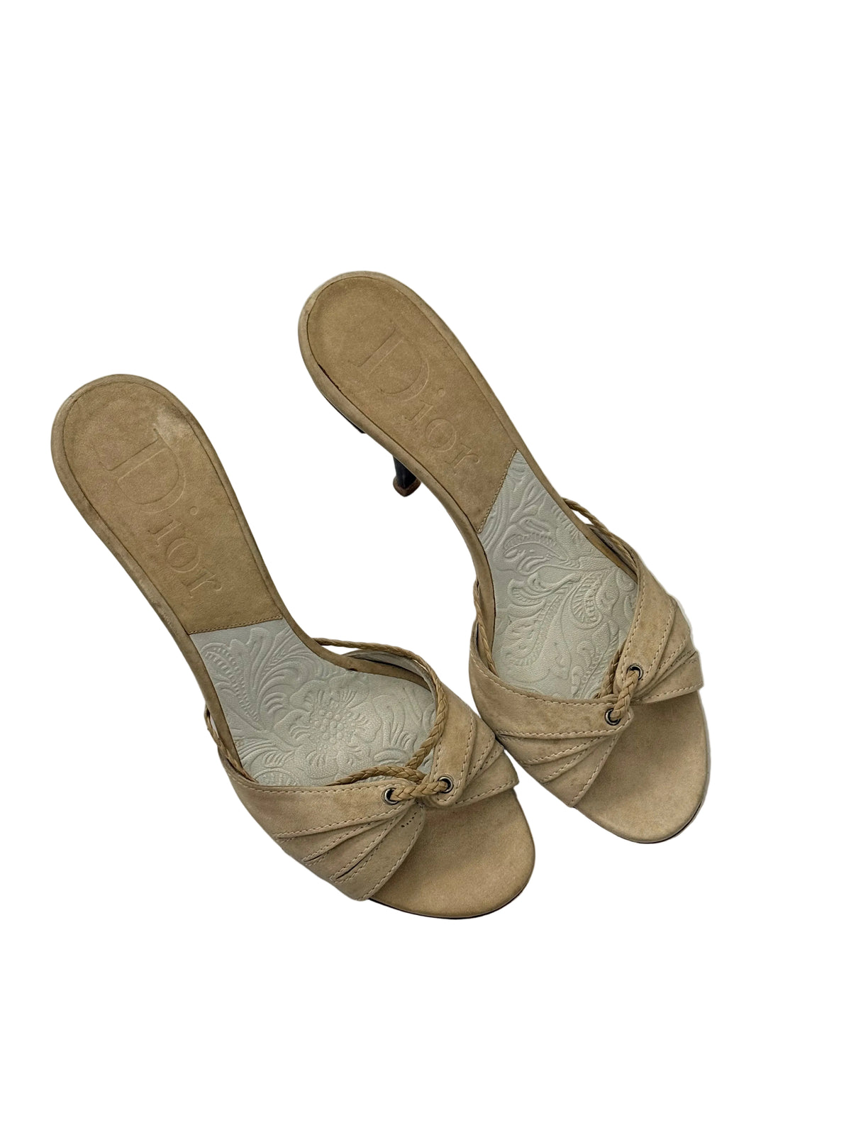 Vintage Dior ‘Beige Embroidered leather’ Tortoise shell heels