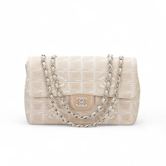 Vintage Chanel New Travel Line Canvas Flap Bag Beige