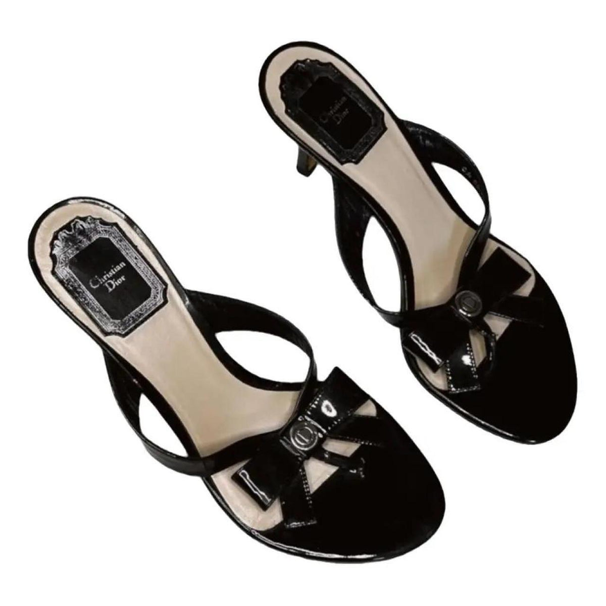 Vintage Black Christian Dior Bow Thong Heels