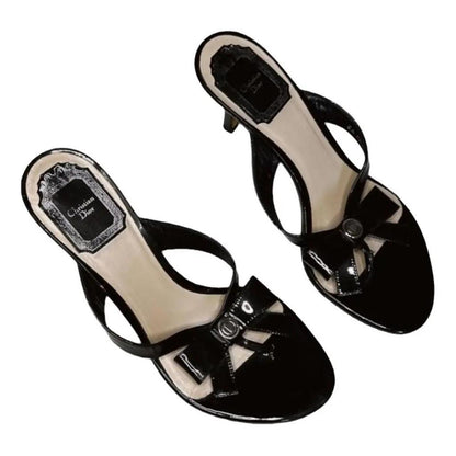 Vintage Black Christian Dior Bow Thong Heels