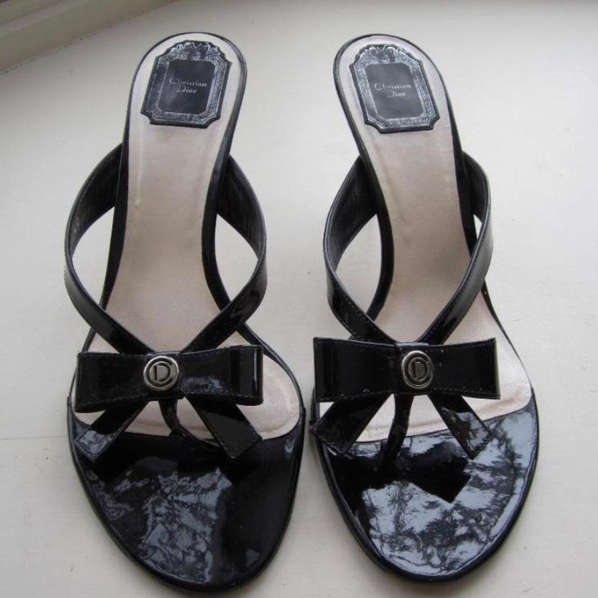 Vintage Black Christian Dior Bow Thong Heels