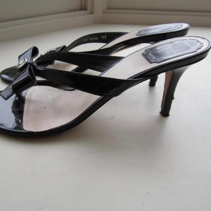 Vintage Black Christian Dior Bow Thong Heels