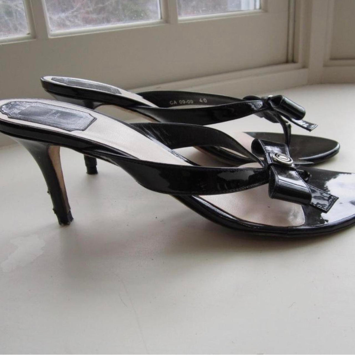Vintage Black Christian Dior Bow Thong Heels