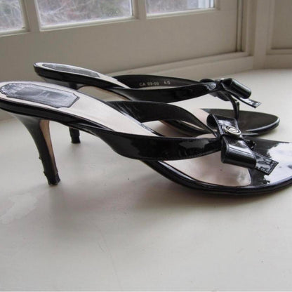 Vintage Black Christian Dior Bow Thong Heels