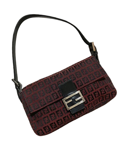 Fendi Burgundy & Black Zucchino Baguette Shoulder Bag