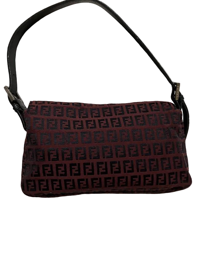 Fendi Burgundy & Black Zucchino Baguette Shoulder Bag
