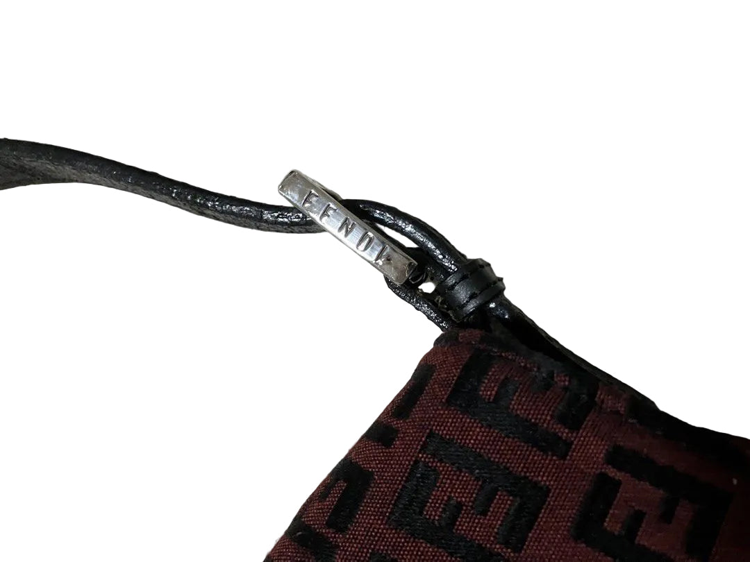 Fendi Burgundy & Black Zucchino Baguette Shoulder Bag