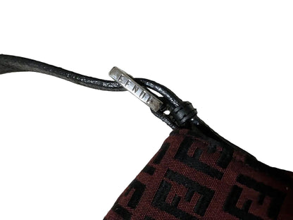 Fendi Burgundy & Black Zucchino Baguette Shoulder Bag