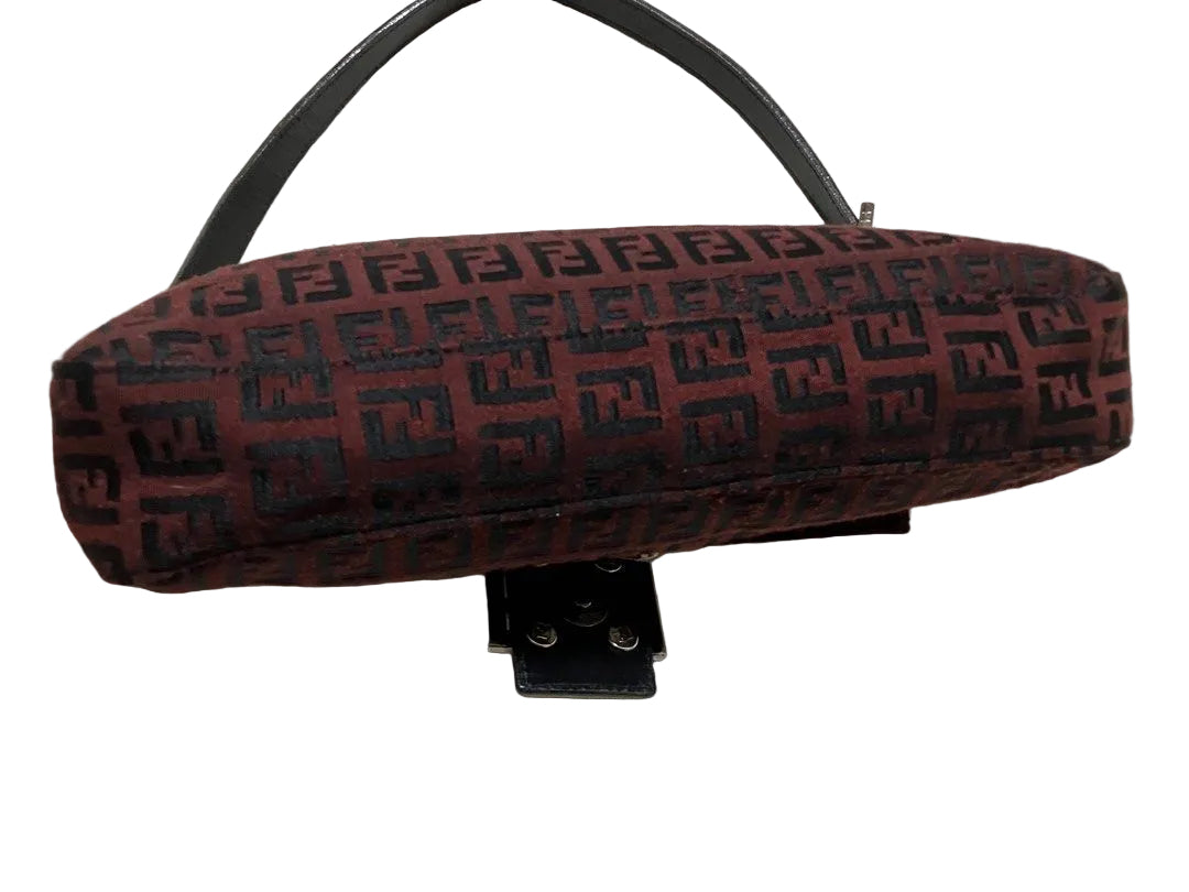 Fendi Burgundy & Black Zucchino Baguette Shoulder Bag