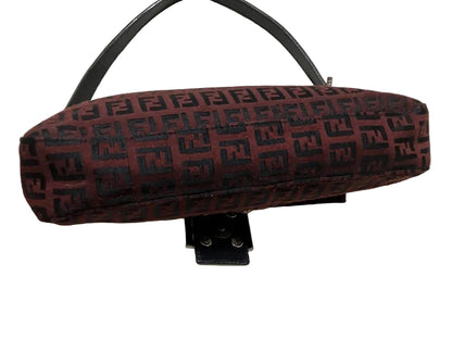 Fendi Burgundy & Black Zucchino Baguette Shoulder Bag
