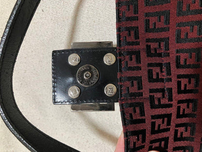 Fendi Burgundy & Black Zucchino Baguette Shoulder Bag