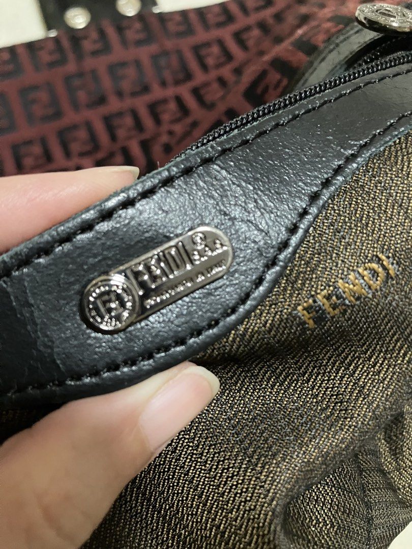 Fendi Burgundy & Black Zucchino Baguette Shoulder Bag