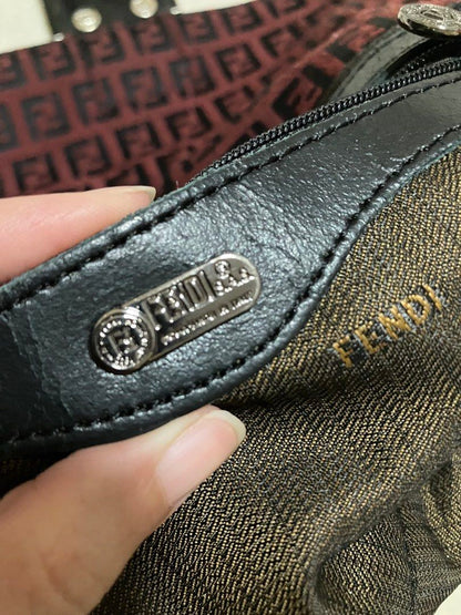 Fendi Burgundy & Black Zucchino Baguette Shoulder Bag