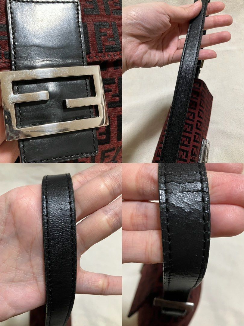 Fendi Burgundy & Black Zucchino Baguette Shoulder Bag