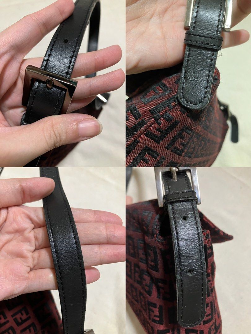Fendi Burgundy & Black Zucchino Baguette Shoulder Bag
