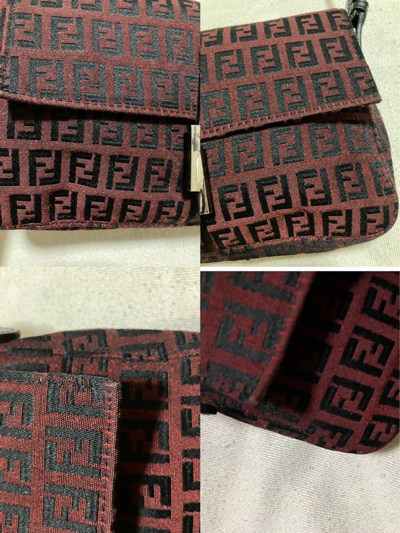 Fendi Burgundy & Black Zucchino Baguette Shoulder Bag