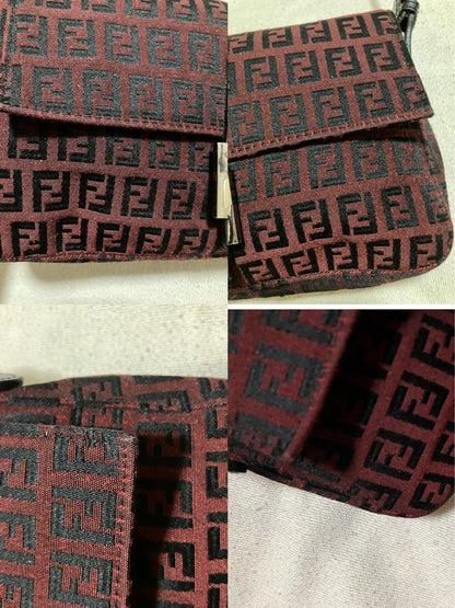 Fendi Burgundy & Black Zucchino Baguette Shoulder Bag